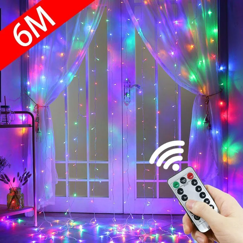 

3M 6M LED Curtain Garland Fairy Lights Festoon with Remote New Year 2024 Garland Christmas Decoration Party wedding decoration