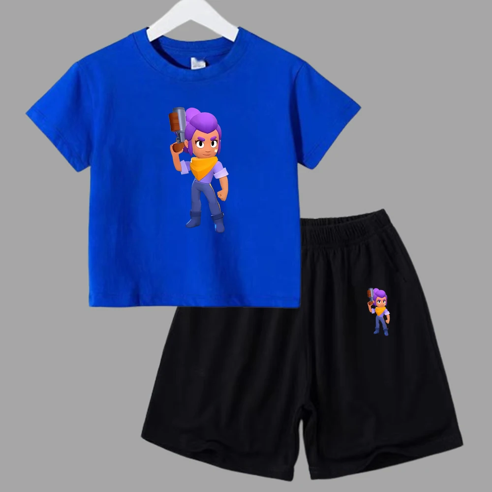 thumbnail image 1 of Conjunto de 2 piezas de camiseta y pantalones cortos divertidos para niños y adolescentes, de algodón, para verano, juego de lucha, Anime, Cosplay, ropa deportiva informal para niño y niña, conjunto p, 1 of 5