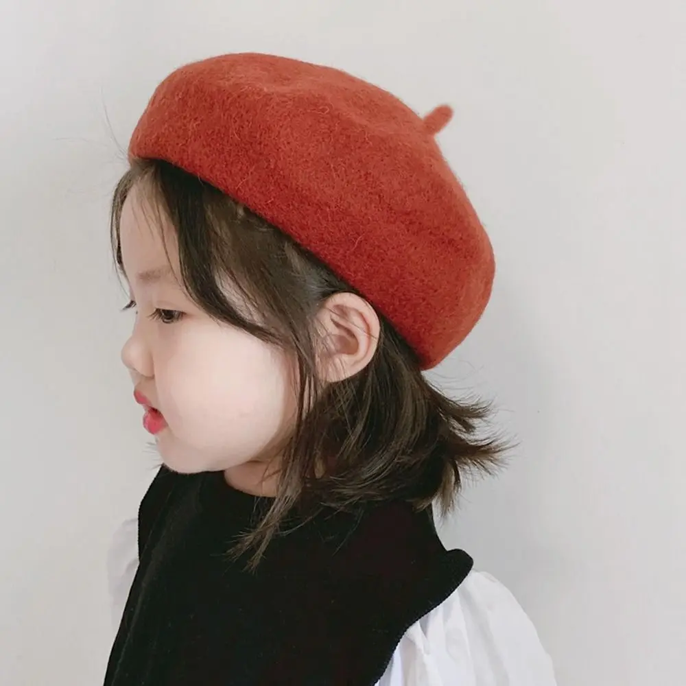 Winter Warm Hat Solid Color Kids Caps Korean Style Hat Flattish Cap Baby Wool Hat Children's Caps Girl Beret Children's Beret