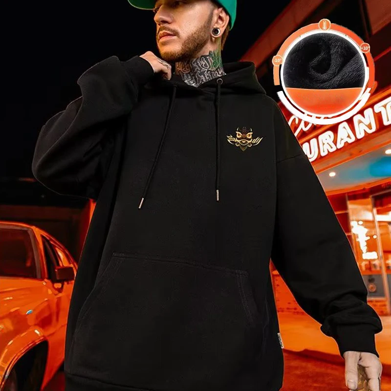 Hooded Sweater Men's Trendy Brand Large Size M-8XL Men's Autumn And Winter Style Plush And Thick Fat Hip-hop Pullover Jacket