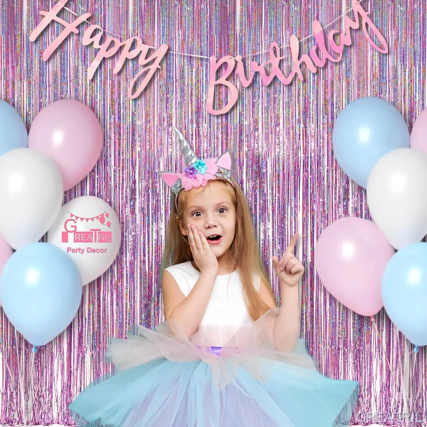 Pink Tinsel Curtain Party Backdrop - GREATRIL Glitter Foil Fringe Curtain Lilac Pink Party Decor Streamers for Birthday 2