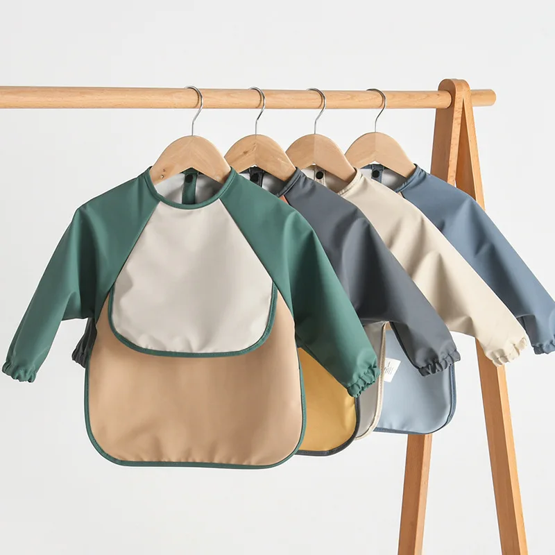 Фото Хлопковые нагрудники унисекс для младенцев, водонепроницаемый защитный фартук с длинными рукавами для детей, модный стиль №4