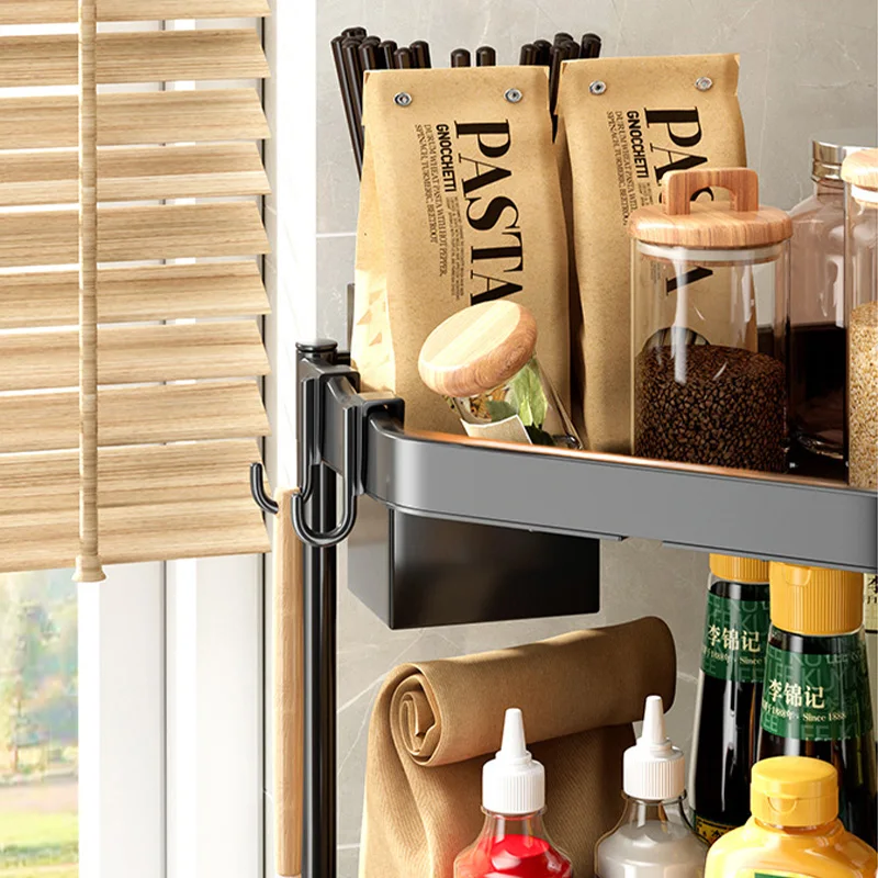 Kitchen Corner Shelf Multi Layers Seasoning Tripod Rack Multifunctional Storage Rack With Hook metal plastic Kitchen Organizer 5