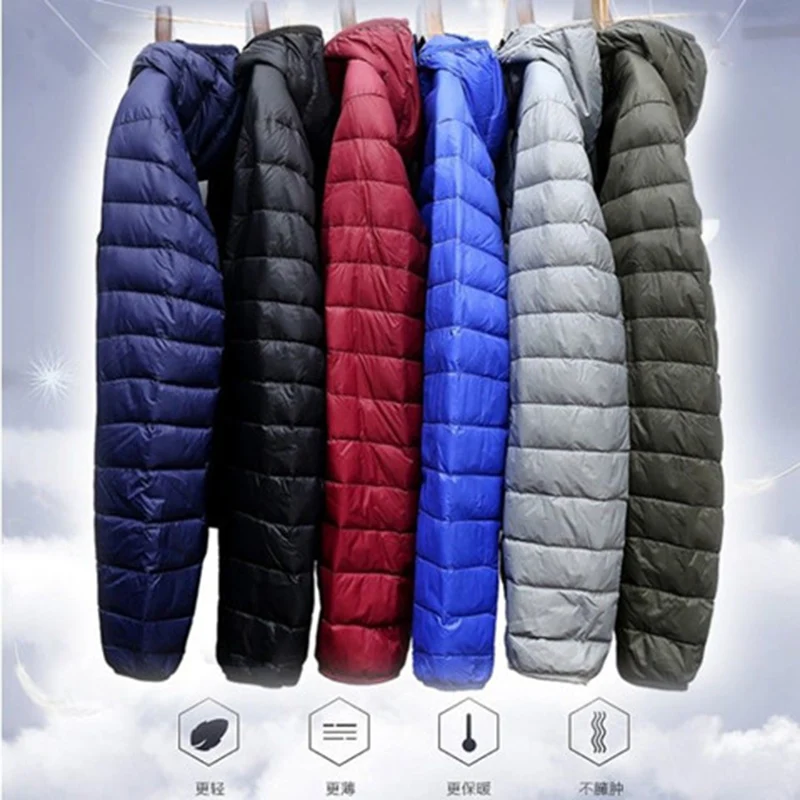 Ultra Light Autumn Winter Fashion Brand Duck Down Jacket Men Hooded Waterproof Streetwear Feather Coat Warm