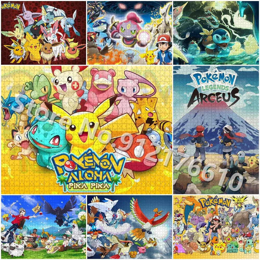 Pokemon 300/500/1000 Pieces Family Decompress Educational Puzzle Pikachu Cartoon Anime Monster Puzzle Jigsaw for Kids Toys