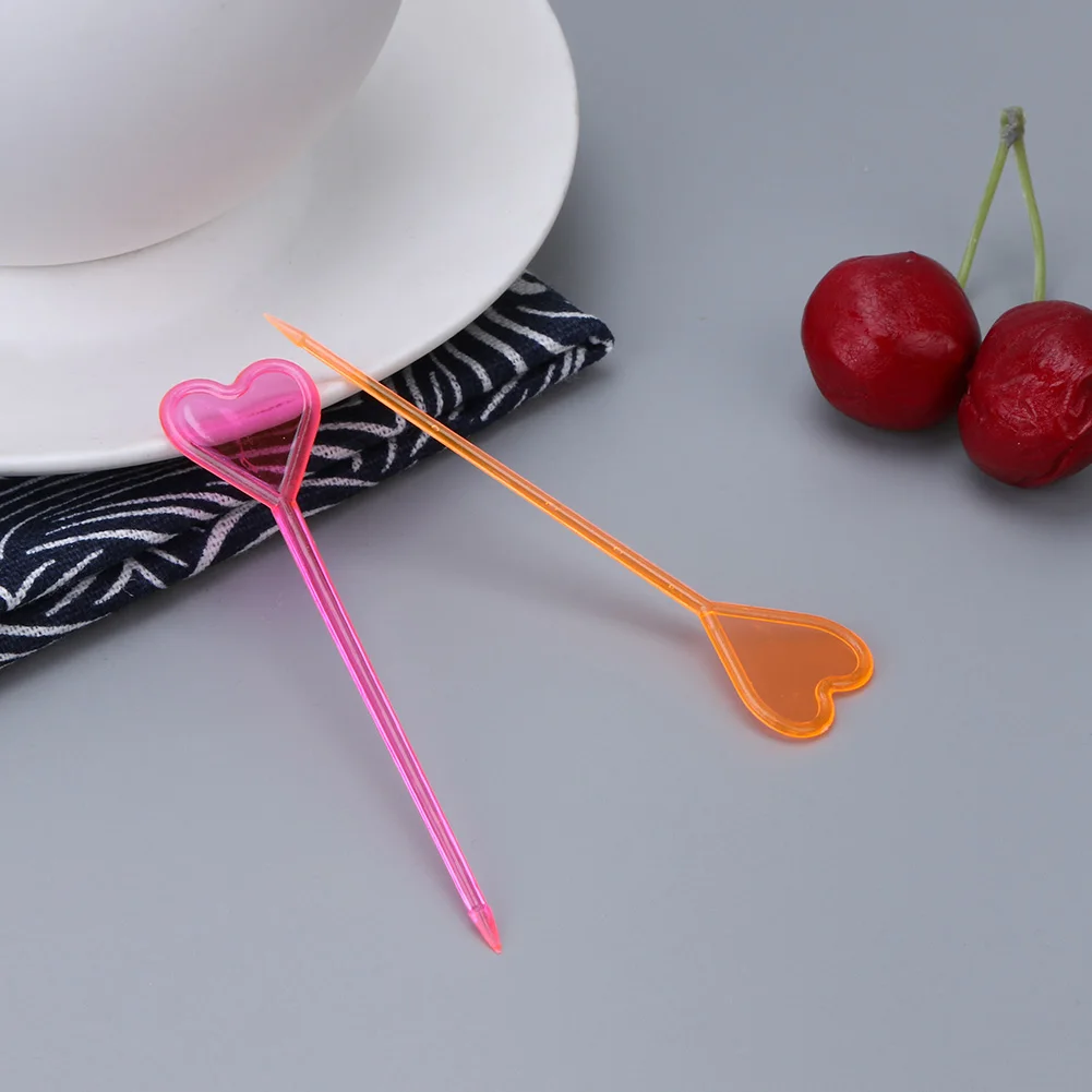 50pcs Plastic Fruit Forks Disposable Fruit Toothpicks Cute Colorful Portable Creative Love Heart Shape Kitchen Accessories