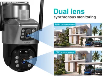 KERUI WIFI Solar Panel Dual Lens Camera Outdoor PTZ 4MP 2K 4G SIM Home Security CCTV Video Surveillance Monitor Built-in Battery 4