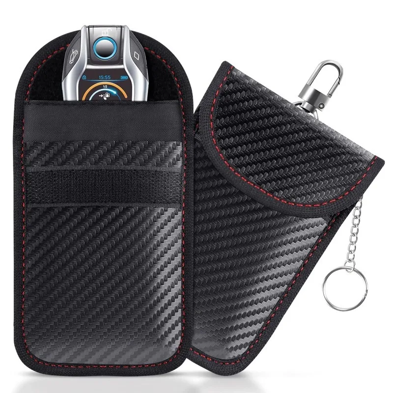 Faraday Bag for Key Fob Cage Protector Car RFID Signal Blocking Anti-Theft Pouch Double-Layers of Carbon Fiber