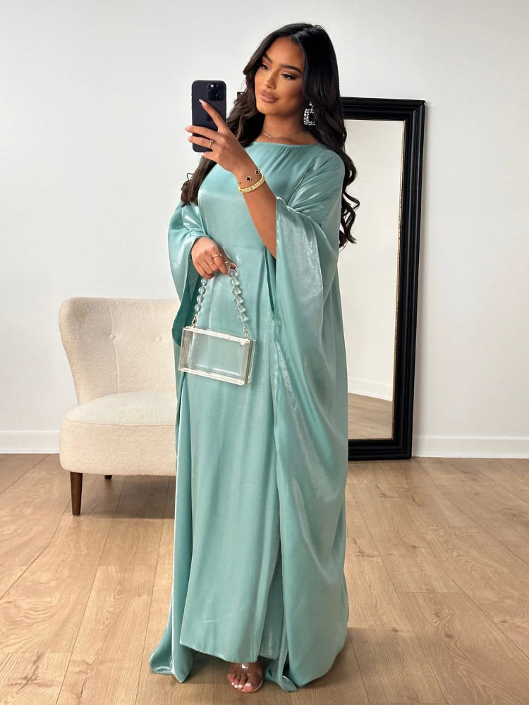 Morocco Party Dress for Women Eid Sliky Abaya Jalabiya Batwing Sleeve Elegant Maxi Vestidos Caftan Arabic Long Robe Kaftan 2024