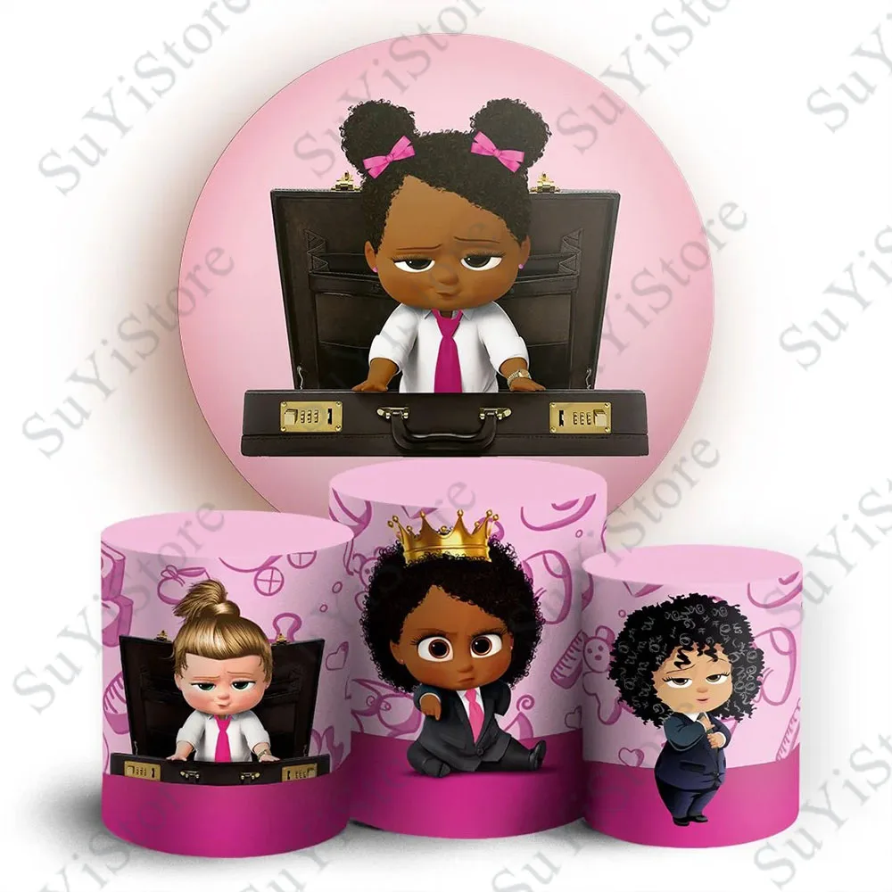 Baby Boss Round Background Cover Elastico Per Bambini Compleanno Baby Shower Circle Photo Background Plinth Covers Photocall Puntelli