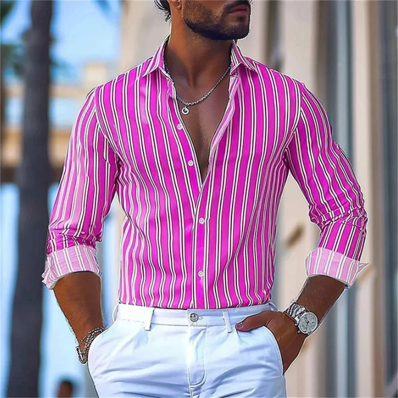 

Large size striped business shirt casual fashion men's shirt spring and summer lapel long-sleeved shirt soft design shirt XS-6XL