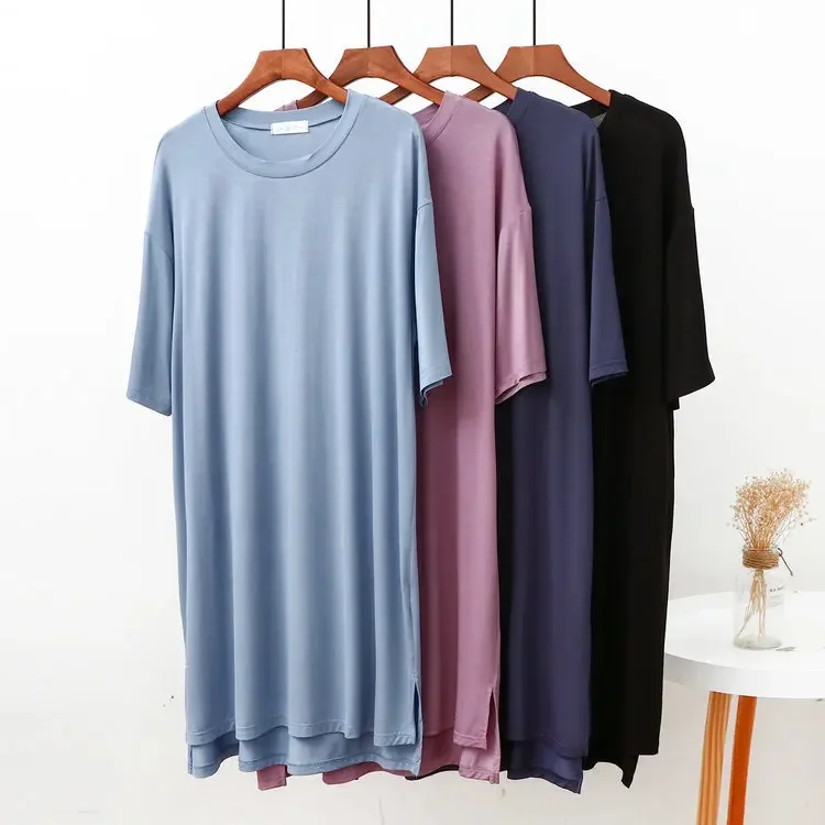 

Loose Fitting Medium Sleeved Nightdress for Women's Summer Round Neck Bottomed Modal Cotton Slim Mid-long Oversized Nightgown