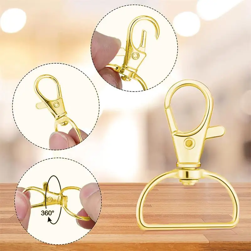 10Pcs Gold Swivel Clasps+ D Ring Buckles Bag Metal Strap Keychain Clip Hook  Metal Lobster Claw Clasps for Key Rings Crafting