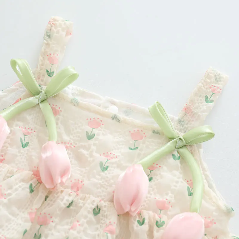 2026 Baby Mädchen Sommer Prinzessin Träger-Bodysuit 0-2J 3D Blumen Dünner Atmungsaktiver Spitzen-Tutu Säuglings-Strampler Neugeborenen 100-Tage-Outfit – Detail 2