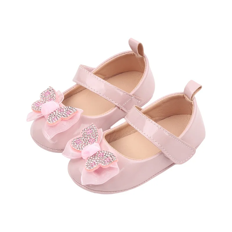 

Baby Girls Mary Jane Flats Non-Slip Rhinestone Bowknot Princess Dress Shoes Infant Crib Shoes