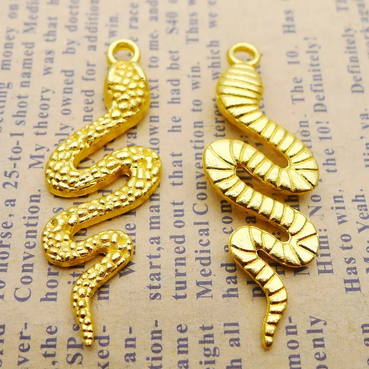 

8pcs/lot 15*42mm Gold Color Snake Chams Zinc Alloy Metal Craft For DIY Making Pendants Wholesale
