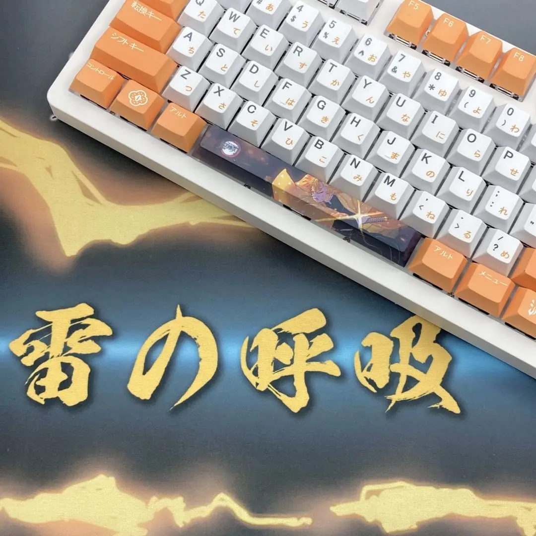 Keycap Personalizado do Perfil da Cereja do Material das Chaves Pbt dos Keycaps 128 de Agatsuma Zenitsu do Assassino do Demônio para o Teclado Mecânico do Interruptor de mx - Imagem 2