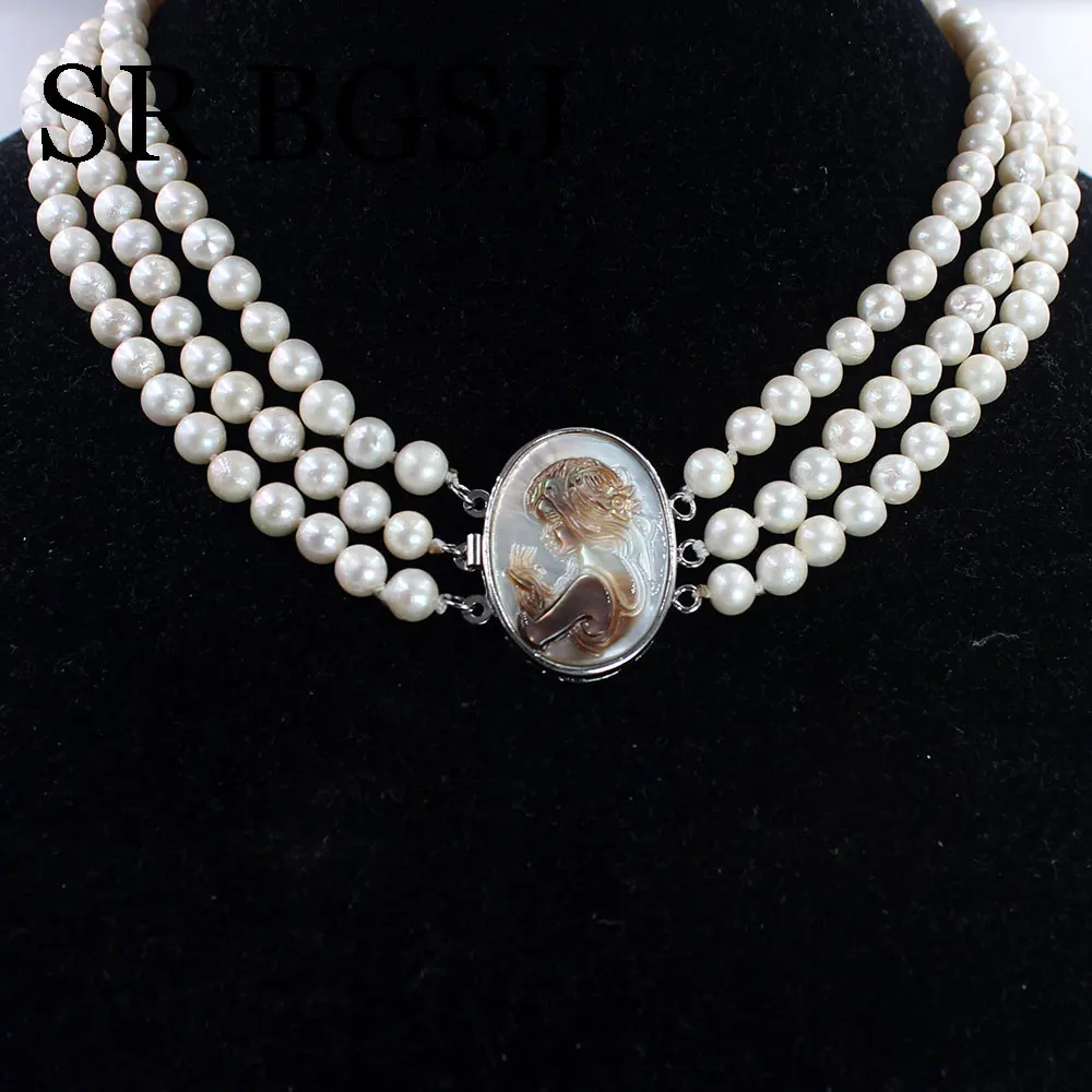 

8-9mm Multi-Layer White Natural Pearl Necklace Bead Chain Punk Ladies Wedding Short Clavicle Necklac Girl Charm Banquet Jewelry