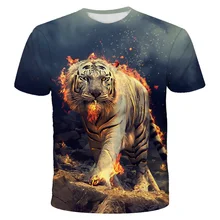 

2022 Year Of The Tiger 3D Ferocious Tiger Printing T-Shirts Girls Clothes Boys Cartoon Anime Children T-Shirt Kids Summer Tops