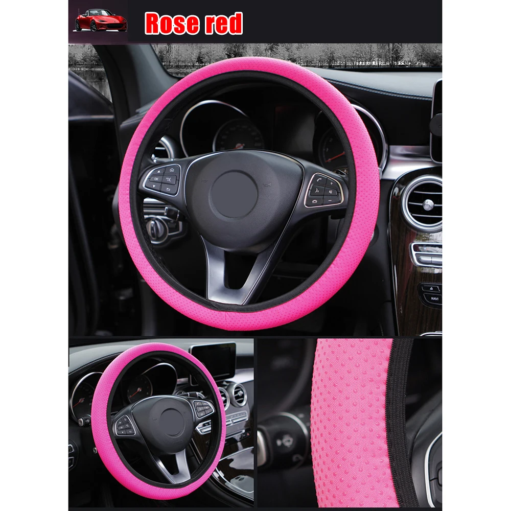 Steering wheel cover 1pcs Car steering wheel cover Universal knitted fabric Interior anti-slip protector For 37-38CM round D shape steering wheel