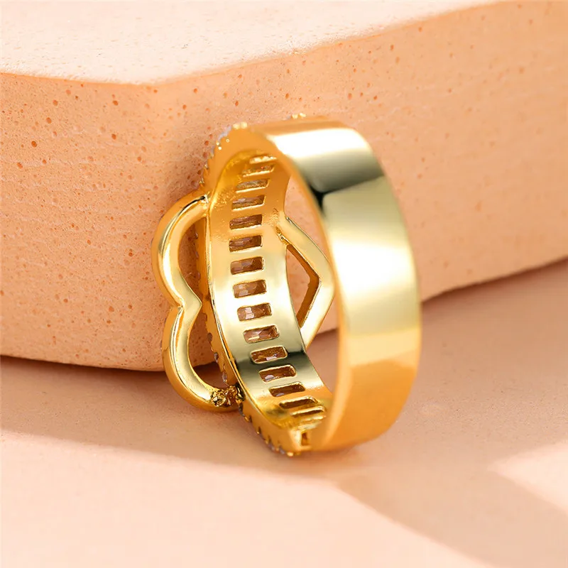 Luxury Female Small Heart Adjustable Open Ring Vintage Engagement Wedding Jewelry For Women