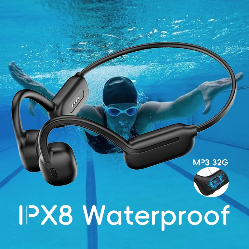 Фото Беспроводные Bluetooth-наушники с микрофоном, влагозащита IPX8, 32 ГБ №2