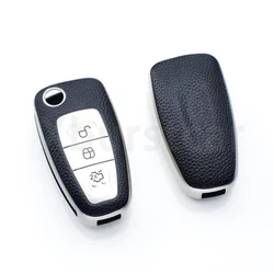 Premium TPU Leather Car Key Case Holder - Stylish Auto Shell Fob Protector (Silver)