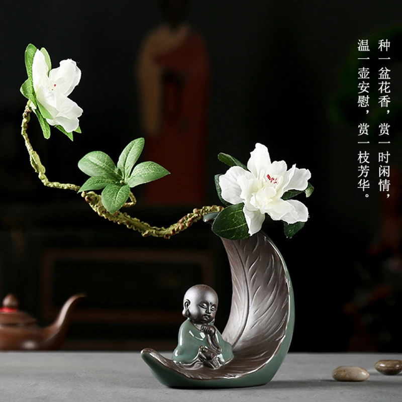 Chinese creative vase ceramic decoration home study desk antique frame decorative arts and crafts Bonsai decoration ceramic vase decoration