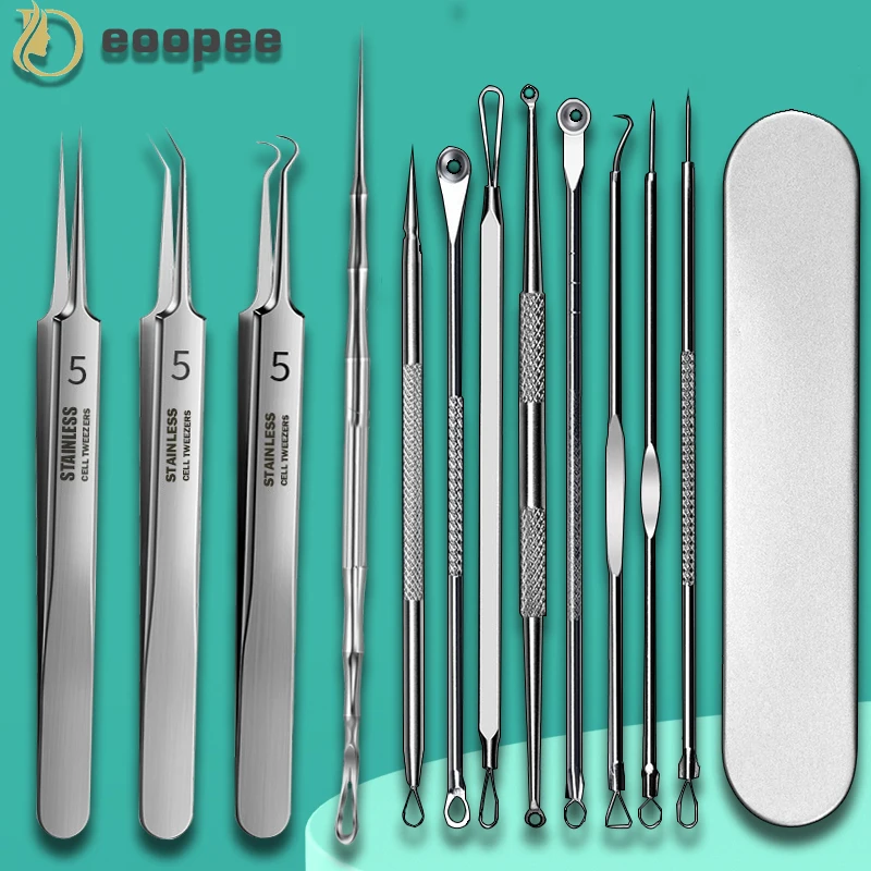 11pieces Professional Tweezers Acne Remover German Ultrafine No. 5