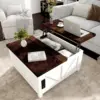 Farmhouse Lift Top Coffee Table with Storage, Wood Square Center Table with Charging Station&USB Ports,Living Room Central Table 1