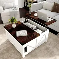 Farmhouse Lift Top Coffee Table with Storage, Wood Square Center Table with Charging Station&USB Ports,Living Room Central Table 1