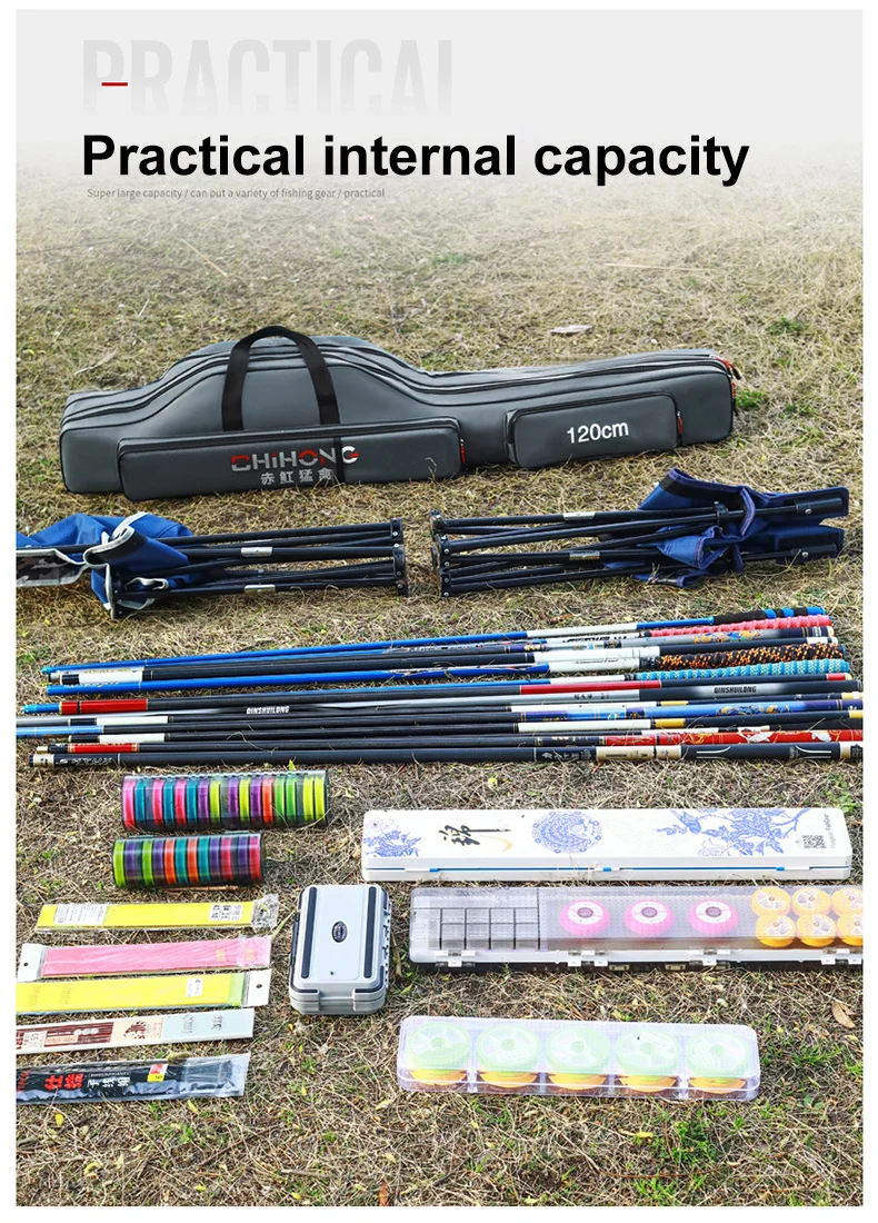 Description Picture 3 of itemMultifunctional Belly Fishing Rod Bag Waterproof 2/3 Layer 70CM-130CM Fishing Gear Storage Bag Large Capacity Tackle Bag XA86G