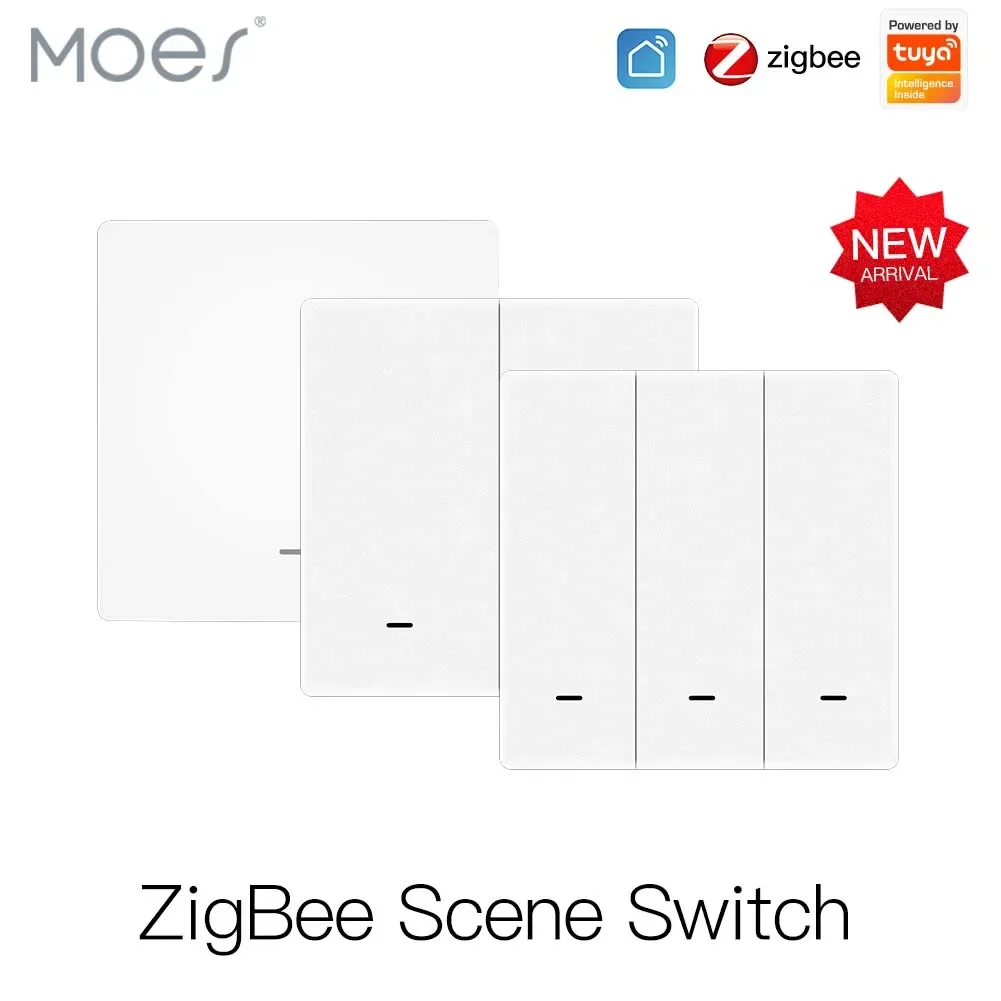 Moes Scene Switch Push Button Battery Powered Transmitter Smart Home Assistant App Automation 1/2/3 Gang Tuya ZigBee