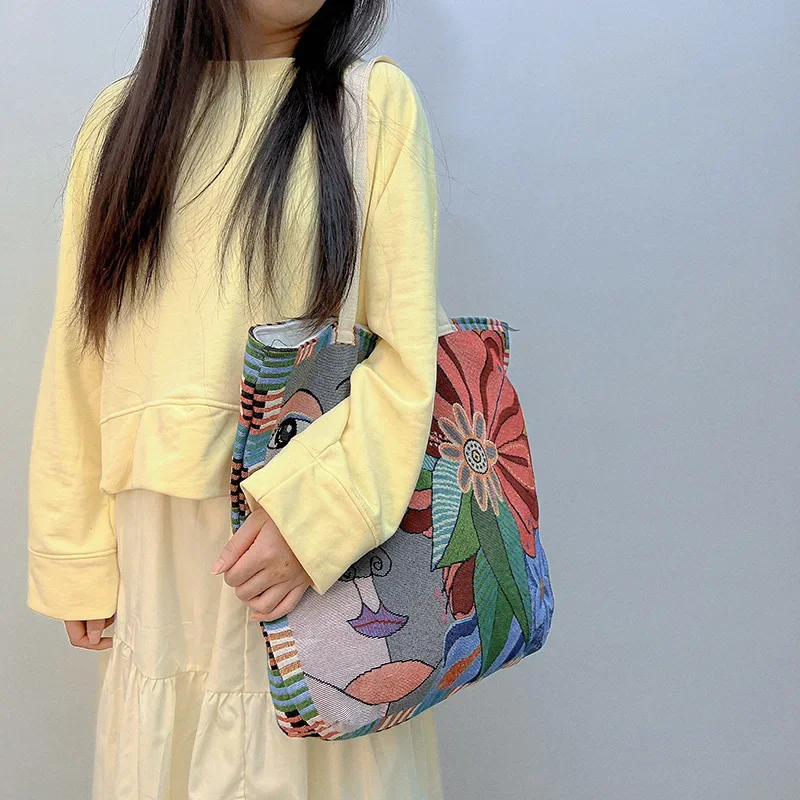 

Холщовая Сумка на одно плечо, вместительные художественные сумочки в этническом стиле для женщин, Повседневная универсальная тканевая Ретро сумка для хранения