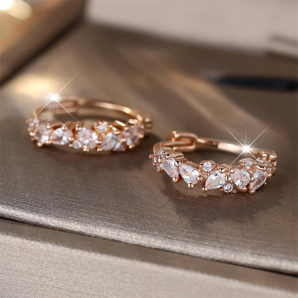 White Zircon Small Water Drop Stone Hoop Earrings For Women Vintage Gold Color Tiny Ear Buckle Wedding Jewelry Mother's Day Gift