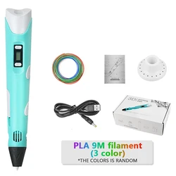 Creative DIY 3D Drawing Pen with PLA Filament for Kids - Educational Toy & Birthday Gift (Blue - 9M PLA)