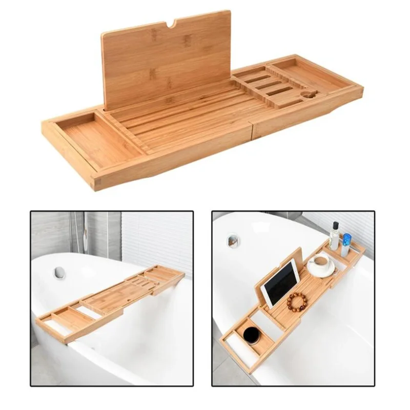 Expandable Luxury Wooden Bathtub Caddy Tray Bathtub Accessories Home Soap Dish Non Slip Tablet Holder Storage Holder wooden tray bathtub storage rack