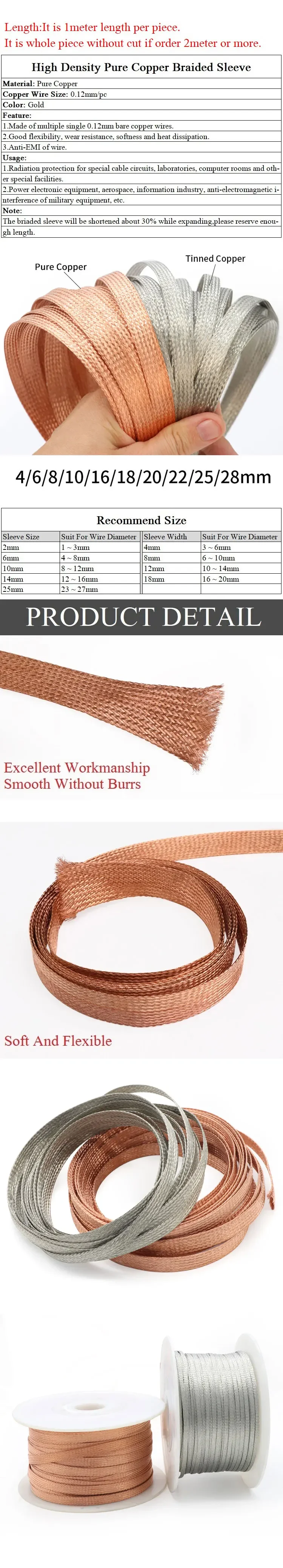 Description Picture 2 of item1M/5M Tinned Plating Copper Braided Sleeve 2mm ~ 30mm Expandable Metal Sheath Screening Signal Wire Cable Shielded