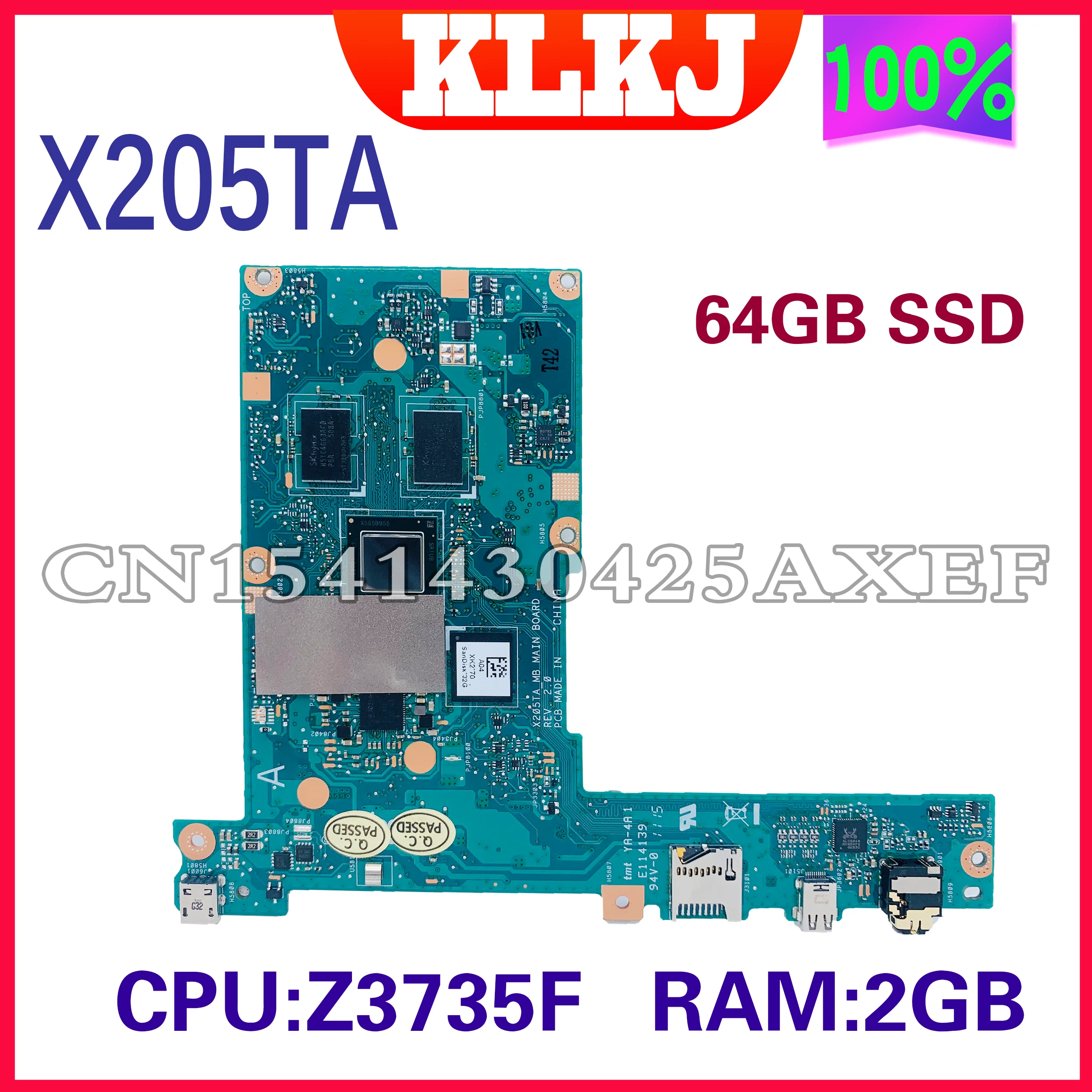 Материнская плата Dinzi X205TA для ноутбука ASUS EeeBook X205TAW X205T материнская плата для ноутбука CPU Z3735F RAM 2 Гб 64G-SSD 100% тест