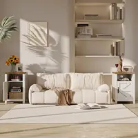 Farmhouse Nightstands Set of 2 with Charging Station and Storage, White for Bedroom or Living Room 5