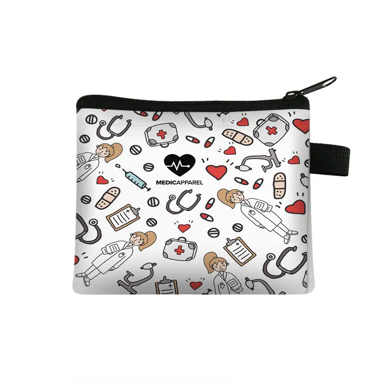 Thank You Doctor & Nurse Coin Purse Ladies Nurse with Wings ECG Storage Bags Women Short Wallet Simple Card Holder Money Bag coin purse women wallet coin wallet card holders