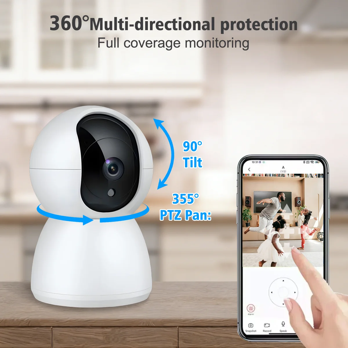 1080P WiFi IP Camera 355° Pan 90° Tilt PTZ Home Security Camera Two-way Audio Night Vision Motion Detection Baby Monitor 1
