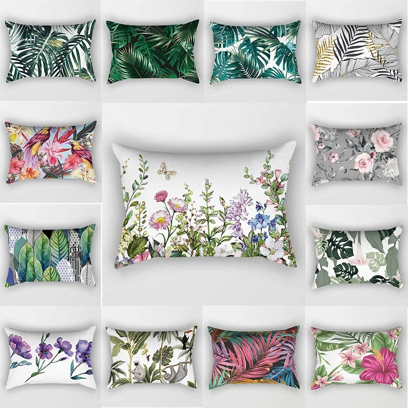 

Tropical plants flowers beauty pattern pillow covers short plush rectangle small pillow cases size 50cm by 30cm