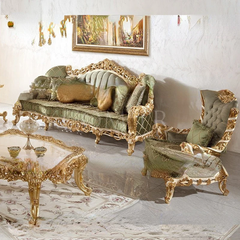 Huangjia Haoting European style solid wood carved fabric sofa, Italian villa furniture, customized large unit sofa