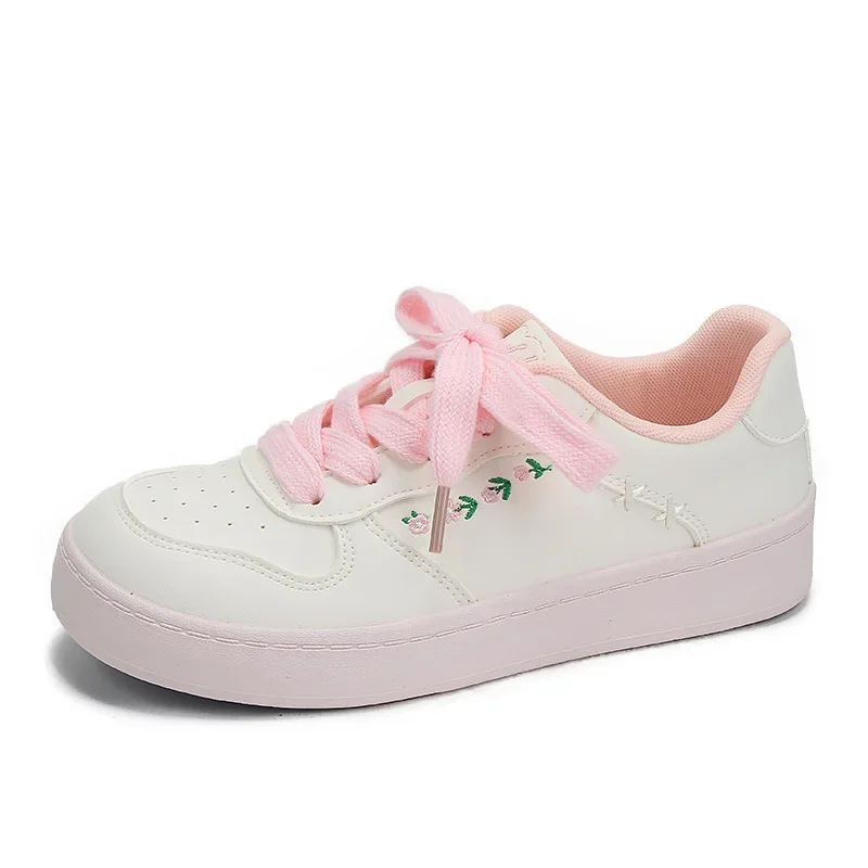 Women's White Sneakers  Spring Autumn New Lightweight Breathable Outdoor Casual Shoes Flower Lace Up Comfortable Board Shoes