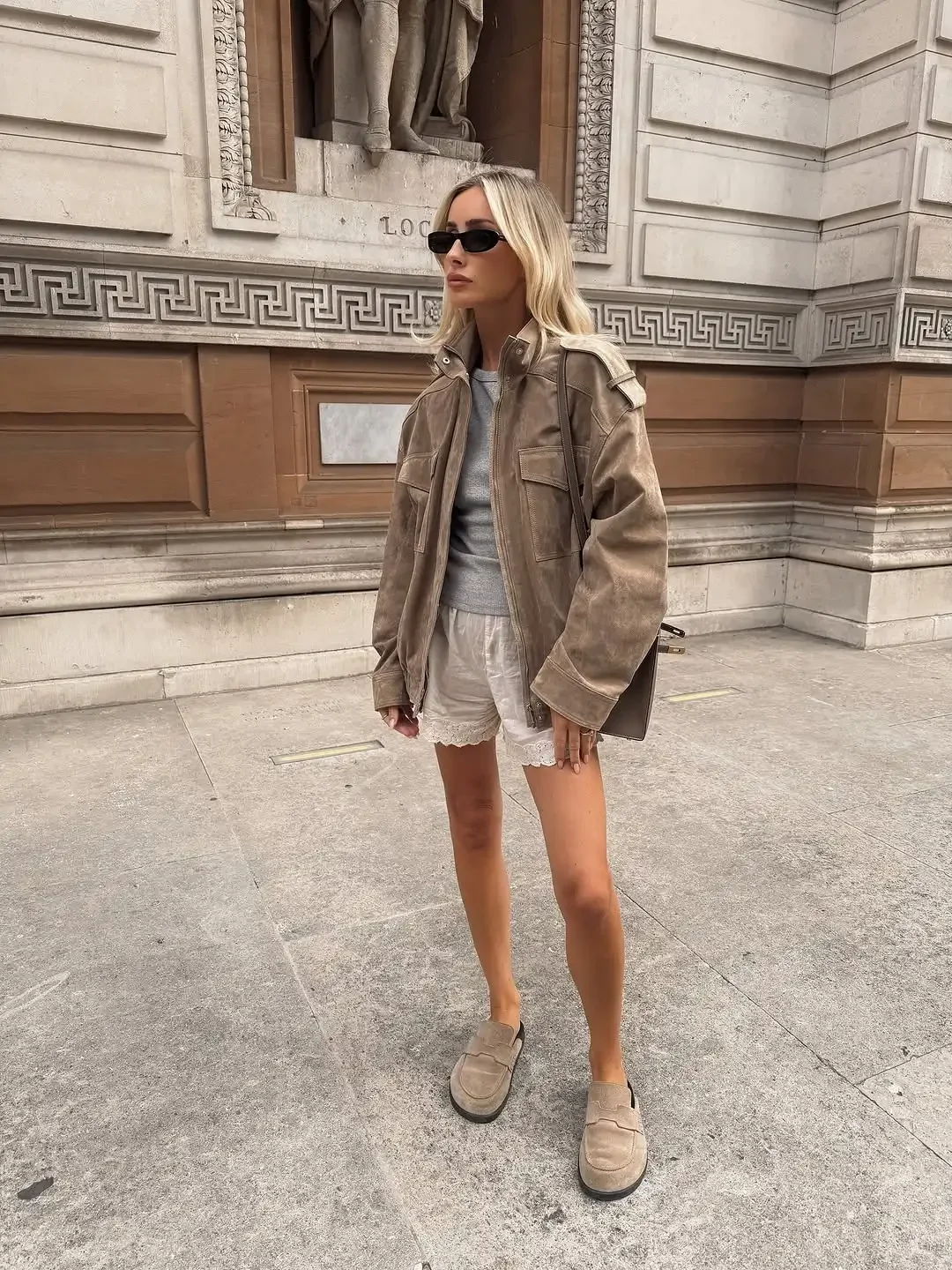 Women Suede Jacket – Stand Collar Casual Outerwear With Zipper Pockets, Loose Fit Coat