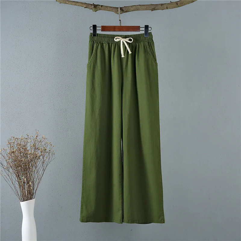 Cotton and linen wide leg pants for women summer 2021 new high waist loose straight pants slim casual pants for women nike capri Pants & Capris