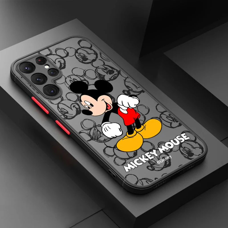 

Cartoon Disney Mickey Minnie Frosted Translucent Phone Case Cover For Samsung S23 S22 S21 Ultra S20 FE S10 Plus Lite 4G 5G