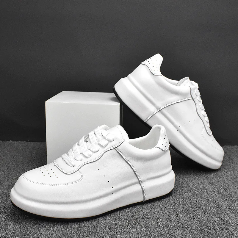 

mens luxury fashion white shoes lace-up natural leather shoes flats platform sneakers brand designer breathable footwear zapatos