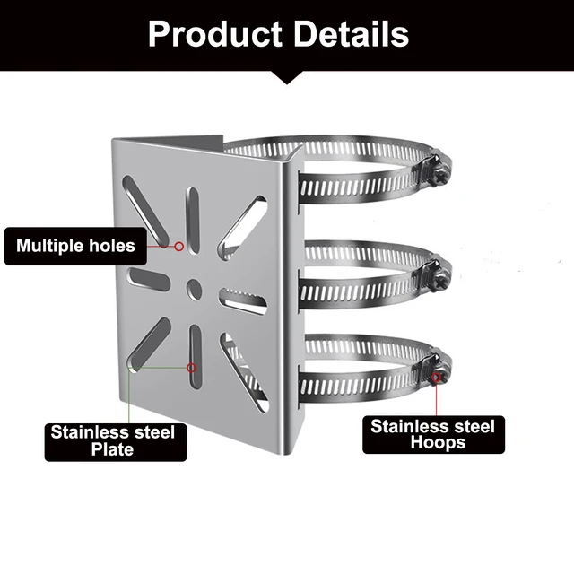 Kit Montaggio Su Palo Per Telecamere CCTV – Acciaio Inox 304, Morsetti Regolabili 5-20 Cm, Impermeabile